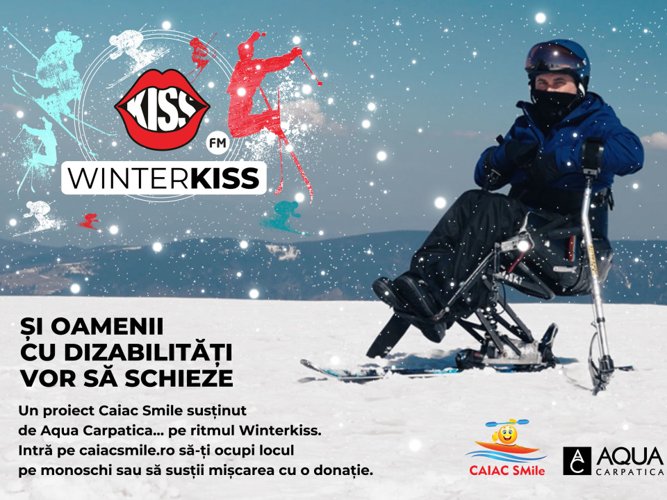 Oamenii cu dizabilități au posibilitatea să schieze gratuit pe pârtiile WinterKiss - un proiect Caiac Smile susținut de Aqua Carpatica