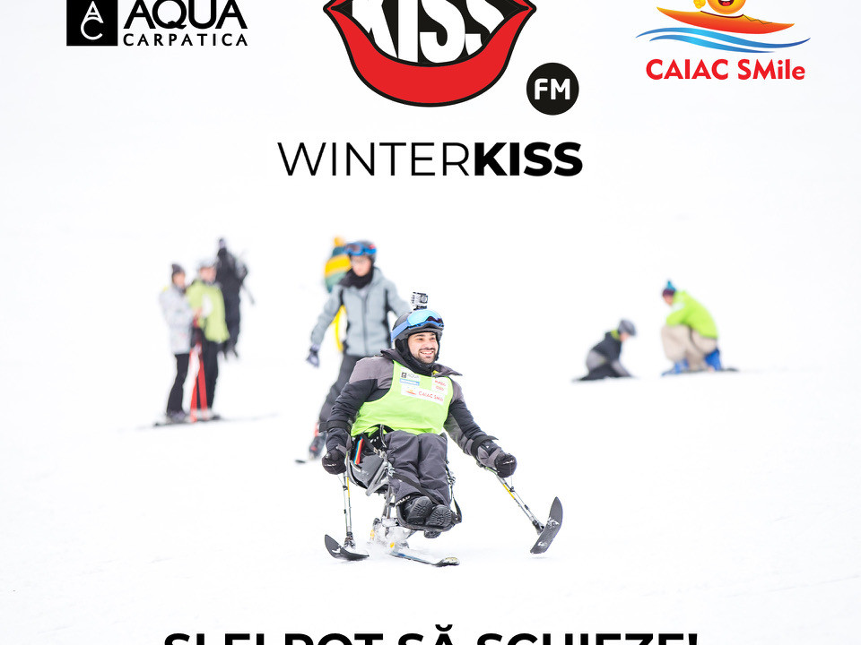 Oamenii cu dizabilități au posibilitatea să schieze gratuit pe pârtiile WinterKiss 2024 - un proiect Caiac Smile susținut de Aqua Carpatica